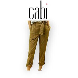 CAbi Discovery Cropped Stretch Belted Trousers Khaki Size 4 Utility Work Chic